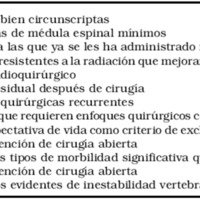 Tabla 1. Lesiones ideales para la radiocirugía de la columna vertebral