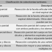 Tabla 1: Descripción de las estructuras resecadas en cada Grado de osteotomía, según la clasificación de Schwab et al. 